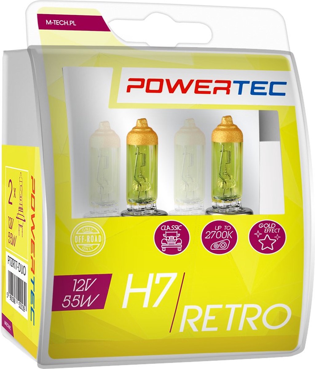 Powertec Retro - H7 12V - Gele verlichting - Retro Autolampen - Set (2stuks) – foto 3