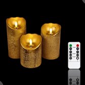 Meisterhome – 3 x Led Stompkaars - Goud – Stompkaars Echte wax - Led kaarsen - 10 / 12.5 / 15 cm Hoog - Met afstandsbediening – Timer 2/4/6/8 uur – Dimbaar