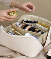 Without Lemon - Lederen Make Up tas - Cosmetica Organizer - Toilettas - Handig voor op reis - PU Leer - Elegant - Beige