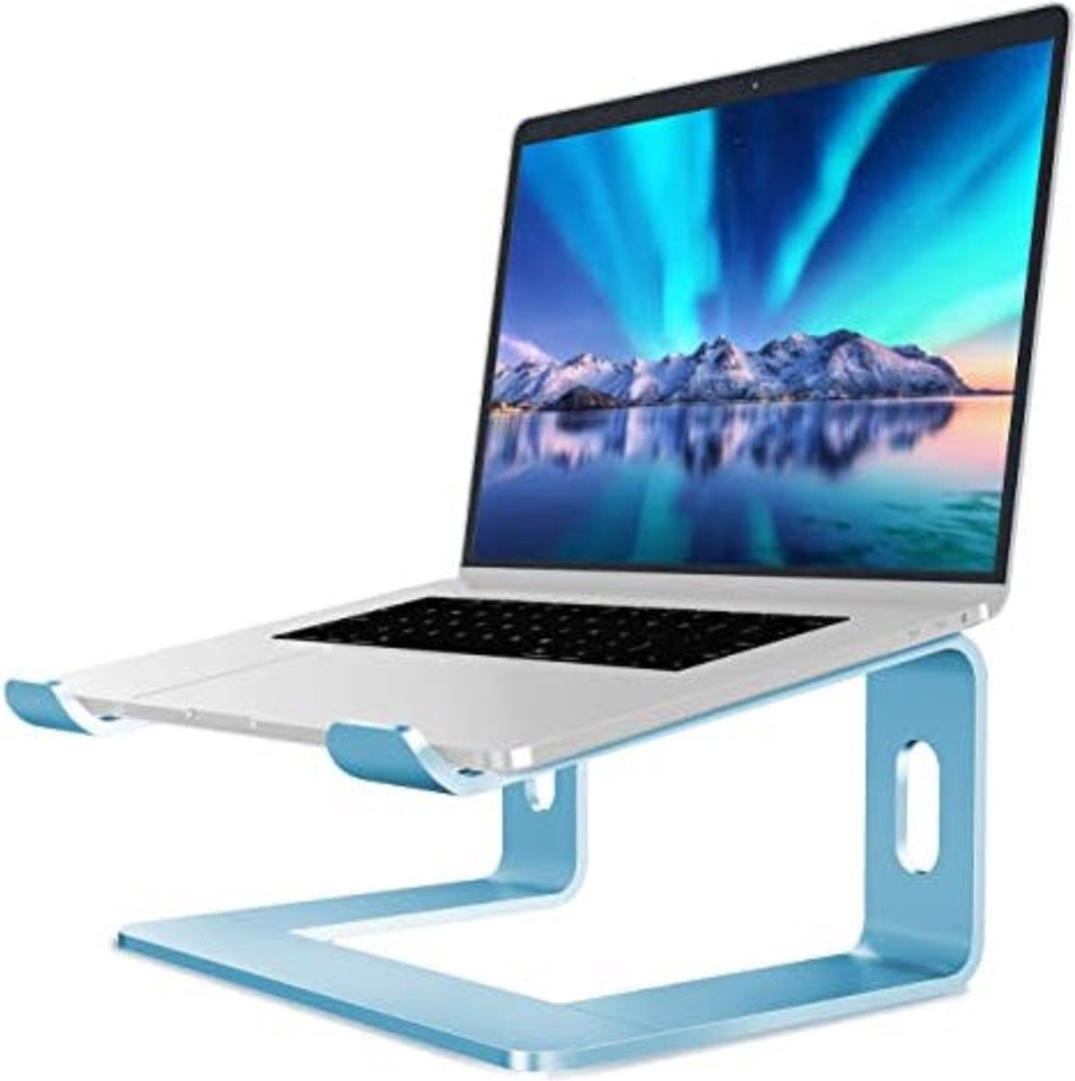 SFT Products Luxe Laptopstandaard van Aluminium Blauw - Zwarte Laptophouder - Verhoogde Notebook Standaard - Ergonomische Laptophouder - Blauwe Laptopstandaard van Aluminium