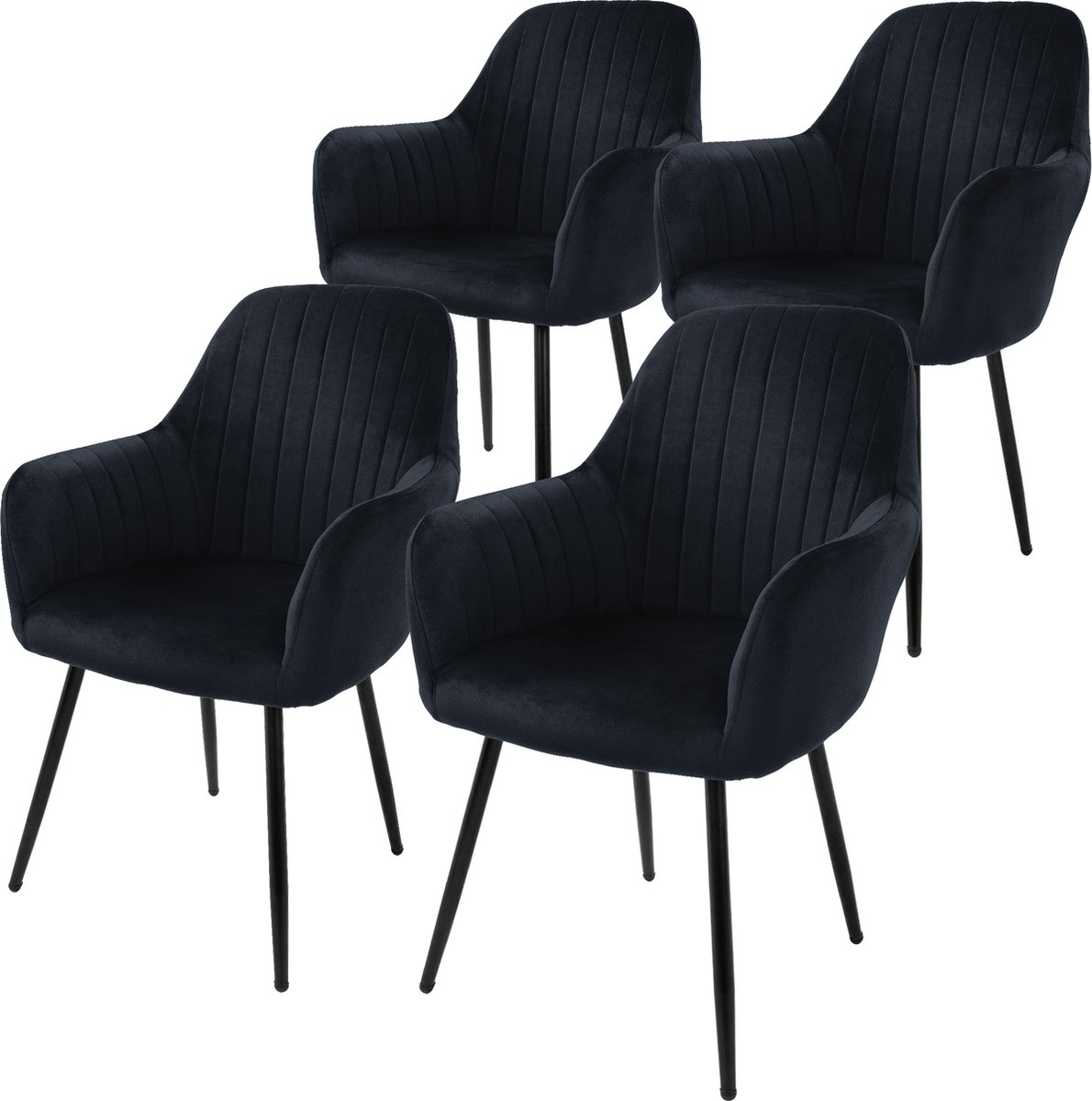 ml-design set van 4 eetkamerstoelen met rugleuning en armleuningen, zwart, keukenstoelen met fluwelen bekleding, gestoffeerde stoelen met metalen poten, ergonomische stoelen voor eettafel