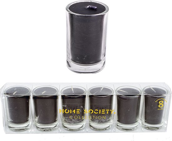 Mini kaarsen in glaasjes - zwart - set van 12 windlichtjes - ideaal als decoratie of als geschenk