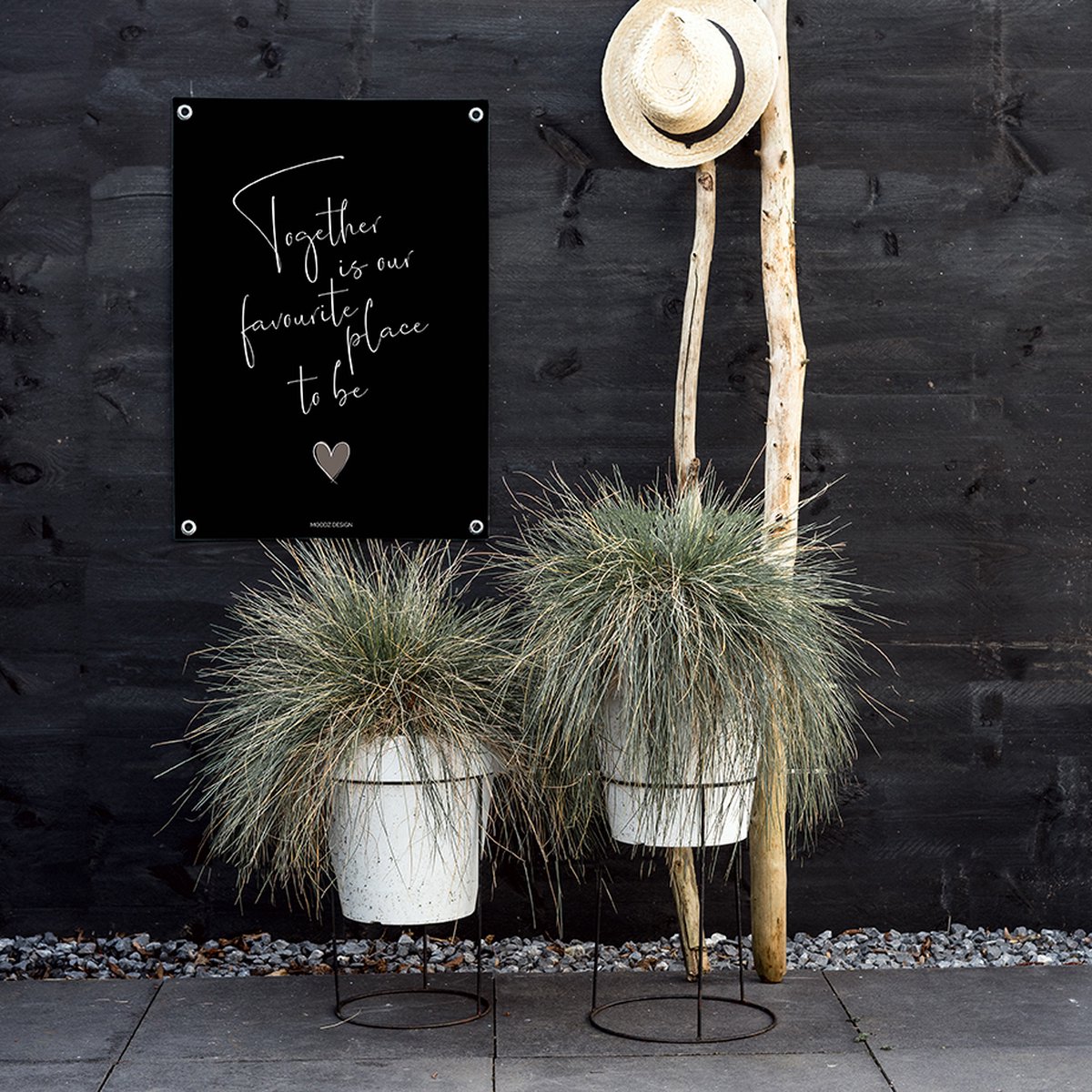MOODZ design Tuinposter | Buitenposter | Together is our favourite place to be | 70 x 100 cm | zwart Wit