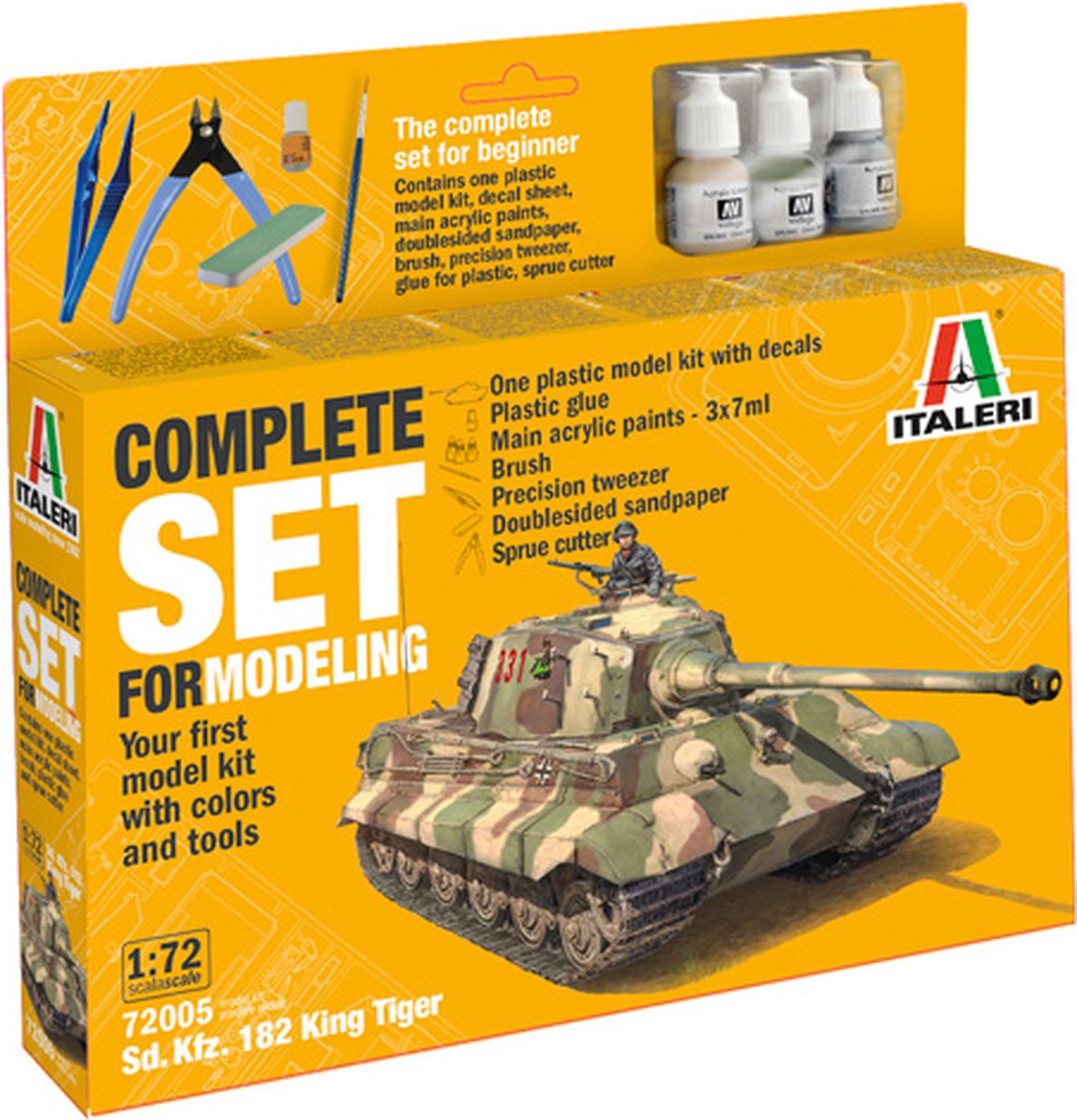Italeri 1:72 72005 SD.KFZ. 182 King Tiger Tank Complete Set Starter Kit Plastic Modelbouwpakket
