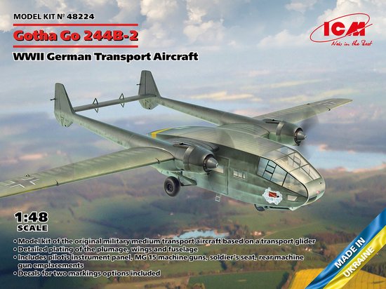 ICM Modelbouwpakket Militaire voertuigen - 48224 Gotha Go-244B-2 WWII German Transport Aircraft Plastic - 1:48 - Modelbouw