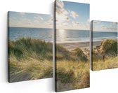 Artaza Canvas Schilderij Drieluik Strand en Zee vanuit Duinen - 90x60 - Foto Op Canvas - Canvas Print