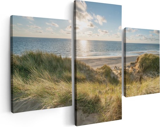 Artaza Peinture sur toile Triptyque Plage et mer depuis les dunes - 180 x 120 - Groot - Photo sur toile - Impression sur toile