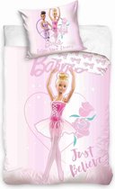 Dekbedovertrek Barbie- roze- Danseres Barbie- 140x200cm- Katoen- NL kussensloop- dubbelzijdig- ritssluiting