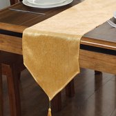 Tafelloper in linnen-look, modern, hoogwaardige tafelloper, waterdicht, tafelloper, voor feest en het hele jaar door (goud, 35 x 180 cm)