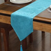 Tafelloper in linnen-look, modern, hoogwaardige tafelloper, waterdicht, tafelloper, voor feest en het hele jaar door (zeeblauw, 35 x 240 cm)