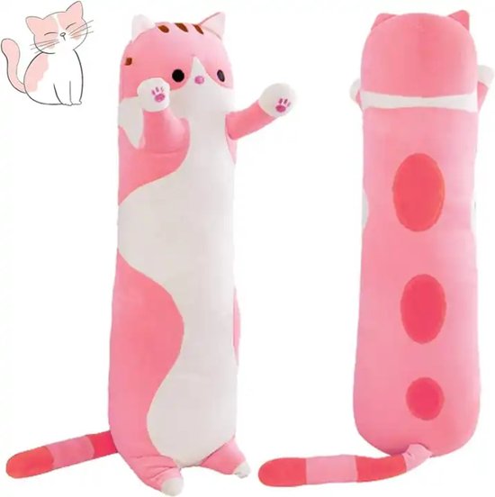 Knuffeldier speelgoed - schattig kattenknuffel - zacht lang lichaam - kat pluche kussen - 90cm - roze