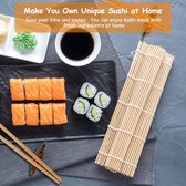 Sushi-dienblad van bamboe, mat, sushi-mat, bamboe, wasbaar, herbruikbaar, 6-in-1 DIY sushi-set met 2 sushi-matten, 2 paar eetstokjes, 2 eetstokjes, 2 eetstokjeshouder