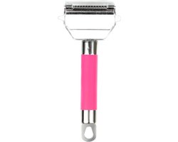 Store Ultrascherp roestvrij staal Dual Julienne & Groentesnijder met reinigingsborstel & Rubberen handgreep (roze)