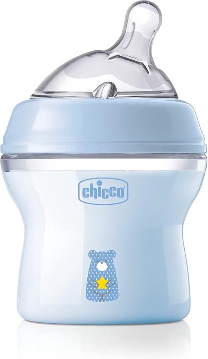 Goedkoopste Chicco Natural Feeling Anticolic fles 0 maanden 150 ml, fles met zuiger van zachte en flexibele siliconen, geschikt voor gemengde borstvoeding, langzame stroom, kleur lichtblauw 0 maanden