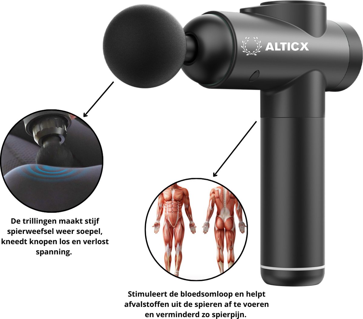 Afbeelding 3 van ALTICX® Massage Gun - Massage Apparaat - Massage Pistool Proffesioneel - 8 massage koppen