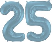 De Ballonnenkoning - Folieballon Cijfer 25 Blauw Pastel Metallic Mat - 86 cm