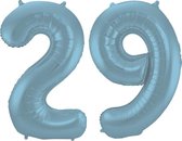 De Ballonnenkoning - Folieballon Cijfer 29 Blauw Pastel Metallic Mat - 86 cm
