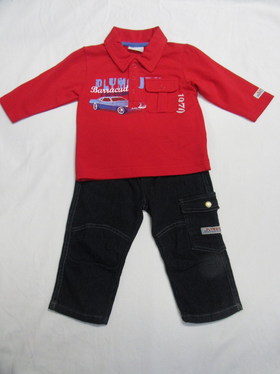 wiplala , jongens , ensemble : polo + jeans , rood / blauw , 6 maand 68