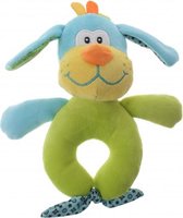 pluche rammelaar hond blauw/groen 16 cm