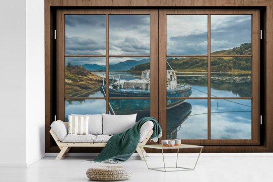 Behang - Fotobehang Doorkijk - Boot - Water - Breedte 360 cm x hoogte 240 cm
