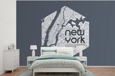 Behang - Fotobehang New York - Plattegrond - Zwart - Breedte 525 cm x hoogte 350 cm - Stadskaart