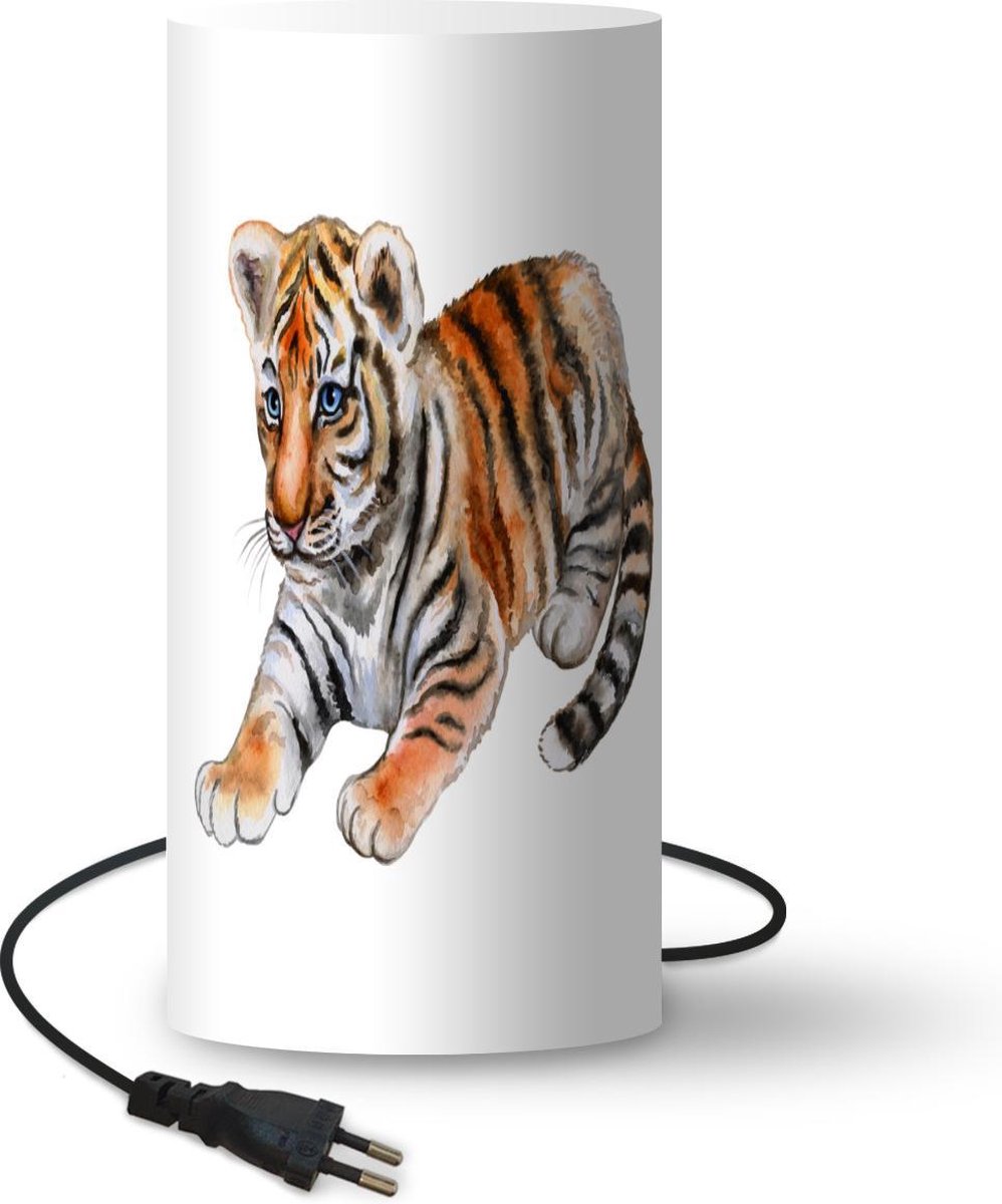 Lamp - Nachtlampje - Tafellamp slaapkamer - Tijger - Baby - Wit - 54 cm hoog - Ø24.8 cm - Inclusief LED lamp