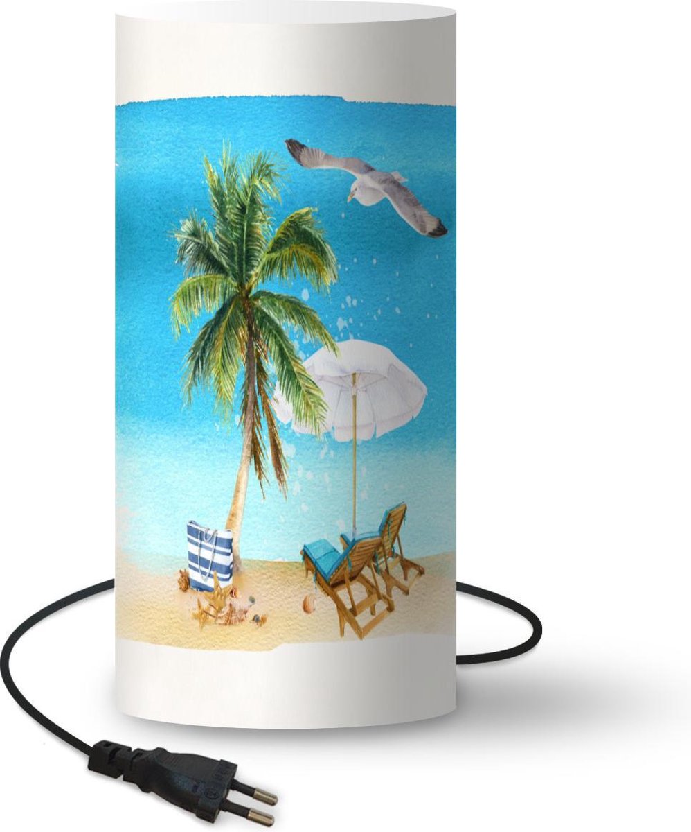 Lamp - Nachtlampje - Tafellamp slaapkamer - Strandstoel - Parasol - Palmbomen - Strand - 54 cm hoog - Ø24.8 cm - Inclusief LED lamp