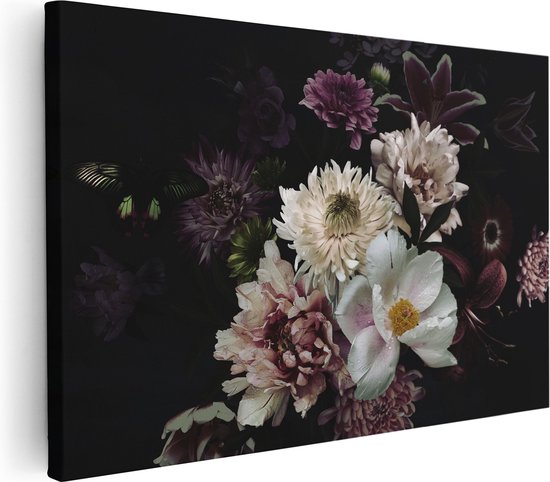 Artaza Canvas Schilderij Diverse Bloemen Op Zwart Achtergrond - 30x20 - Klein - Foto Op Canvas - Canvas Print