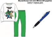Minecraft Pyjama - Wit - groen. Maat 140 cm / 10 jaar + EXTRA 1 Stylus Pen.