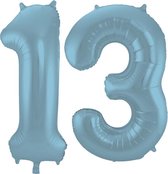 De Ballonnenkoning - Folieballon Cijfer 13 Blauw Pastel Metallic Mat - 86 cm