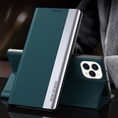 Side gegalvaniseerde magnetische ultradunne horizontale flip lederen hoes met houder voor iPhone 13 (groen)