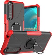 Voor Sony Xperia 5 III Armor Bear Schokbestendige pc + TPU-beschermhoes met ringhouder (rood)