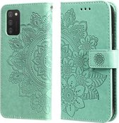 Voor Samsung Galaxy A03s 7-bloemblaadje Bloemen Embossing Patroon Horizontale Flip PU Lederen Case met Houder & Kaartsleuven & Portemonnee & Fotolijst (Groen)