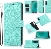 Voor Huawei nova 7 Pro 5G Huid Voelen Reliëf Zonnebloem Horizontale Flip Leather Case met Houder & Kaartsleuven & Portemonnee & Lanyard (Groen)