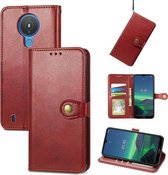 Voor Nokia 1.4 Effen Kleur Lederen Gesp Telefoon Case Met Lanyard & Fotolijst & Kaartsleuf & Portemonnee & Stand Functie (Rood)