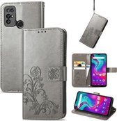 Voor Doogee X96 Pro Vier-blad Sluiting Reliëf Gesp Mobiele Telefoon Bescherming Lederen Case met Lanyard & Card Slot & Portemonnee & Beugel Functie (Grijs)