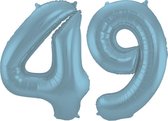 De Ballonnenkoning - Folieballon Cijfer 49 Blauw Pastel Metallic Mat - 86 cm
