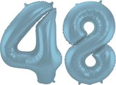 De Ballonnenkoning - Folieballon Cijfer 48 Blauw Pastel Metallic Mat - 86 cm