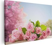 Artaza Canvas Schilderij Boeket Roze Rozen Bloemen - 60x40 - Foto Op Canvas - Canvas Print