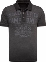 Camp David ® poloshirt van slubgaren met gebruikte prints, zwart
