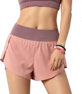 Sportshort dames - Korte broek - Fitness - Running - Quick Dry met legging - Roze L