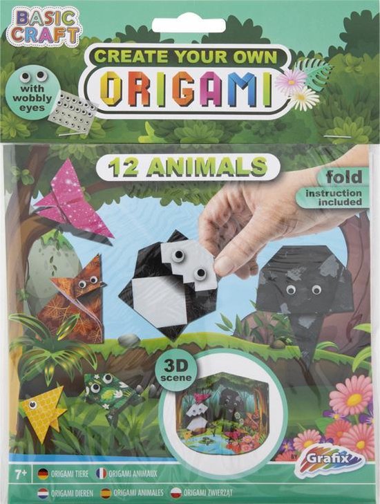 Origami pakket | 12x origami vogels | 12x origami dieren | Origami papier - vouwblaadjes | inclusief wiebeloogjes voor mooi effect - Grafix