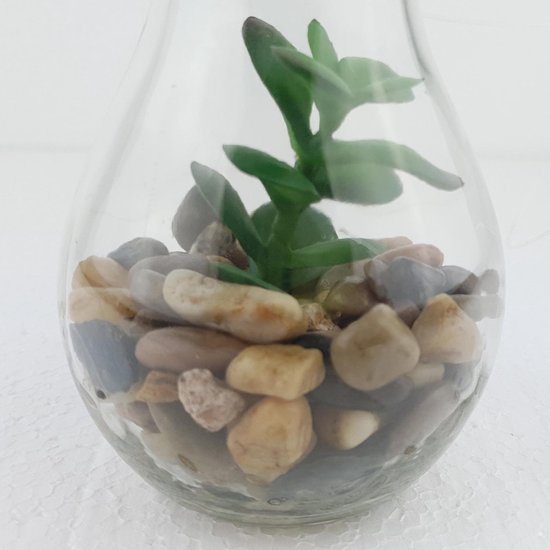 Plante artificielle suspendue - pot goutte en verre - h19 - 5 cm