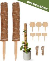 Estics Verlengbare Mosstok voor Planten - Plantenstok - 2x 40 Cm - Kokosplantstok - Incl bindtouwtjes, naambordjes en E-Book