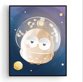 Poster Uil in de Ruimte / Space Dieren - Kinderkamer - Dierenposter - Babykamer / Kinderposter - Babyshower Cadeau - Muurdecoratie - 40x30cm - Postercity