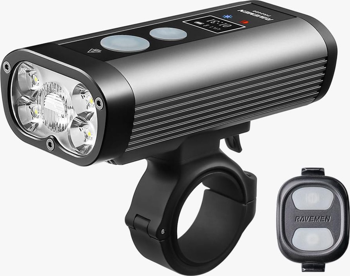 Ravemen PR2400 fiets koplamp USB oplaadbaar 5 LEDs HiLo beam met draadloze afstandsbediening en powerbank – 2400 lumen