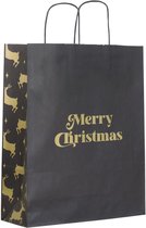 5 Kerst Cadeau tasjes - Papier - Zwart/Goud - Merry Christmas - 32x12x41cm (A3) - Kadotasjes