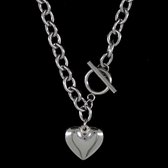 Laura Ferini Dames Ketting Amore Connesso Zilver - Zilverkleurige Schakelketting Met Hartje - 18K Witgoud Verguld - Halsketting - Collier - Sieraad - Accessoires - Dames Schakelket