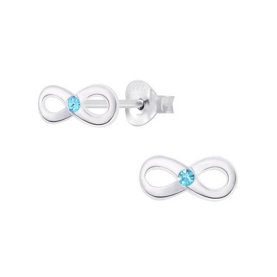 Joy|S - Zilveren Infinity oorbellen - massief - blauw kristal - 5 x 9 mm
