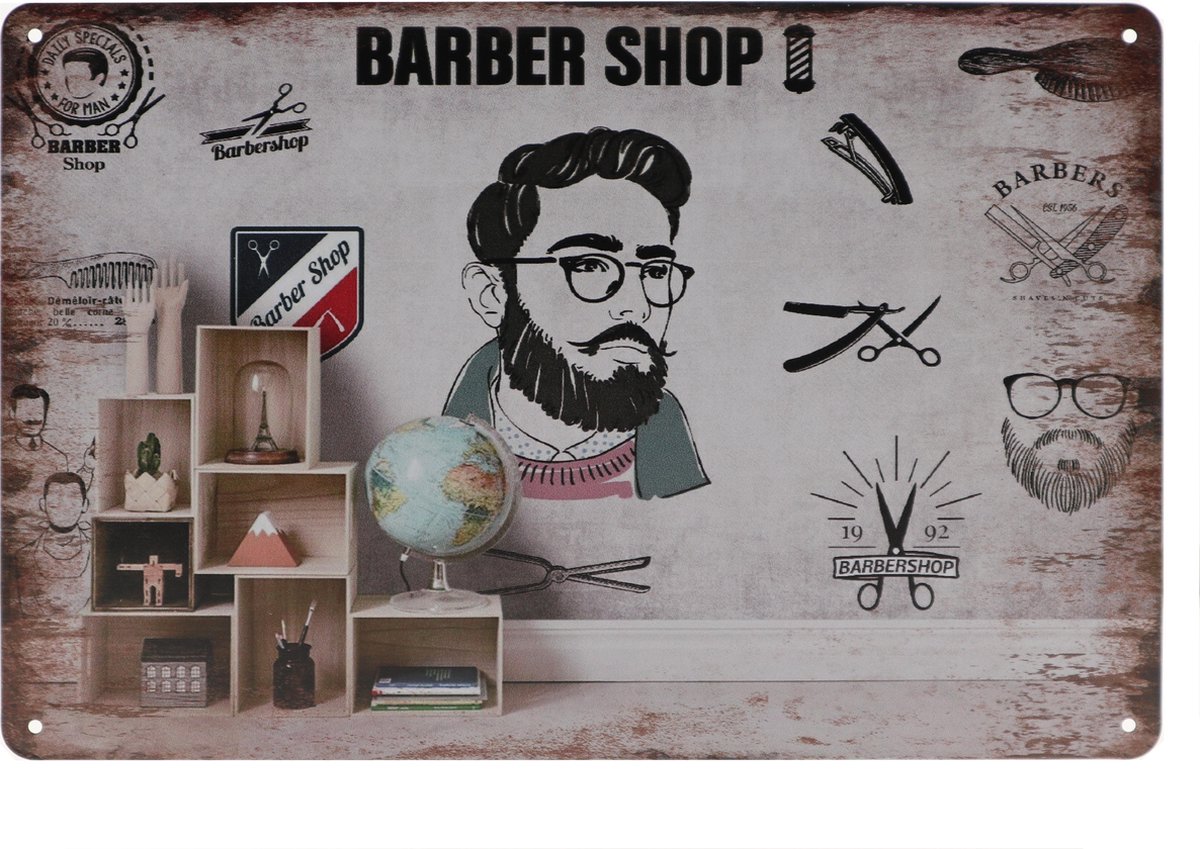 Wandbord – Barber shop - Barbier - Vintage - Retro - Wanddecoratie – Reclame bord – Restaurant – Kroeg - Bar – Cafe - Horeca – Metal Sign – 20x30cm